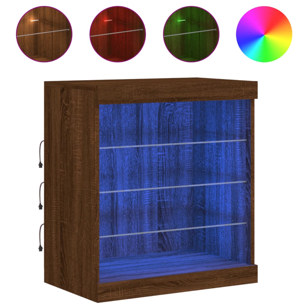 Skjenk Med Led-Lys Brun Eik 60,5X37X67 Cm