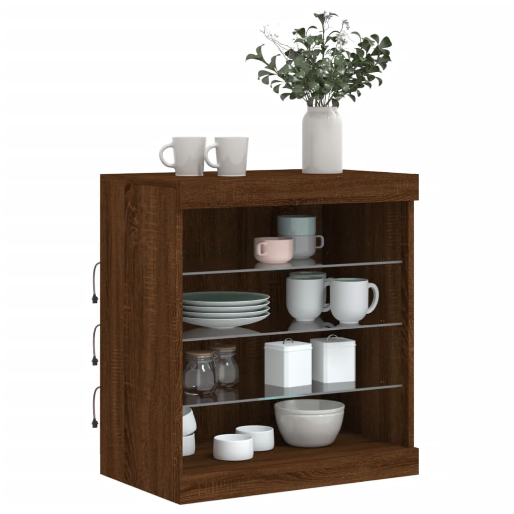 Skjenk Med Led-Lys Brun Eik 60,5X37X67 Cm