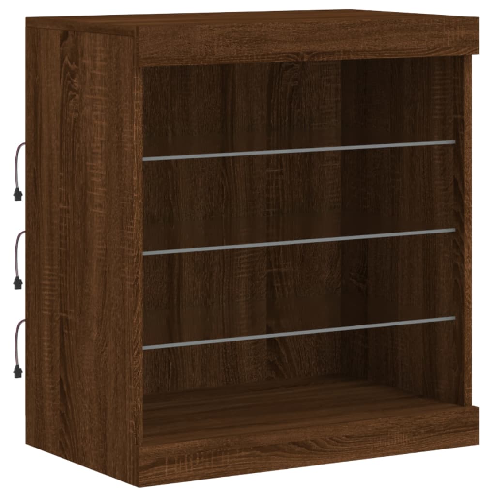 Skjenk Med Led-Lys Brun Eik 60,5X37X67 Cm
