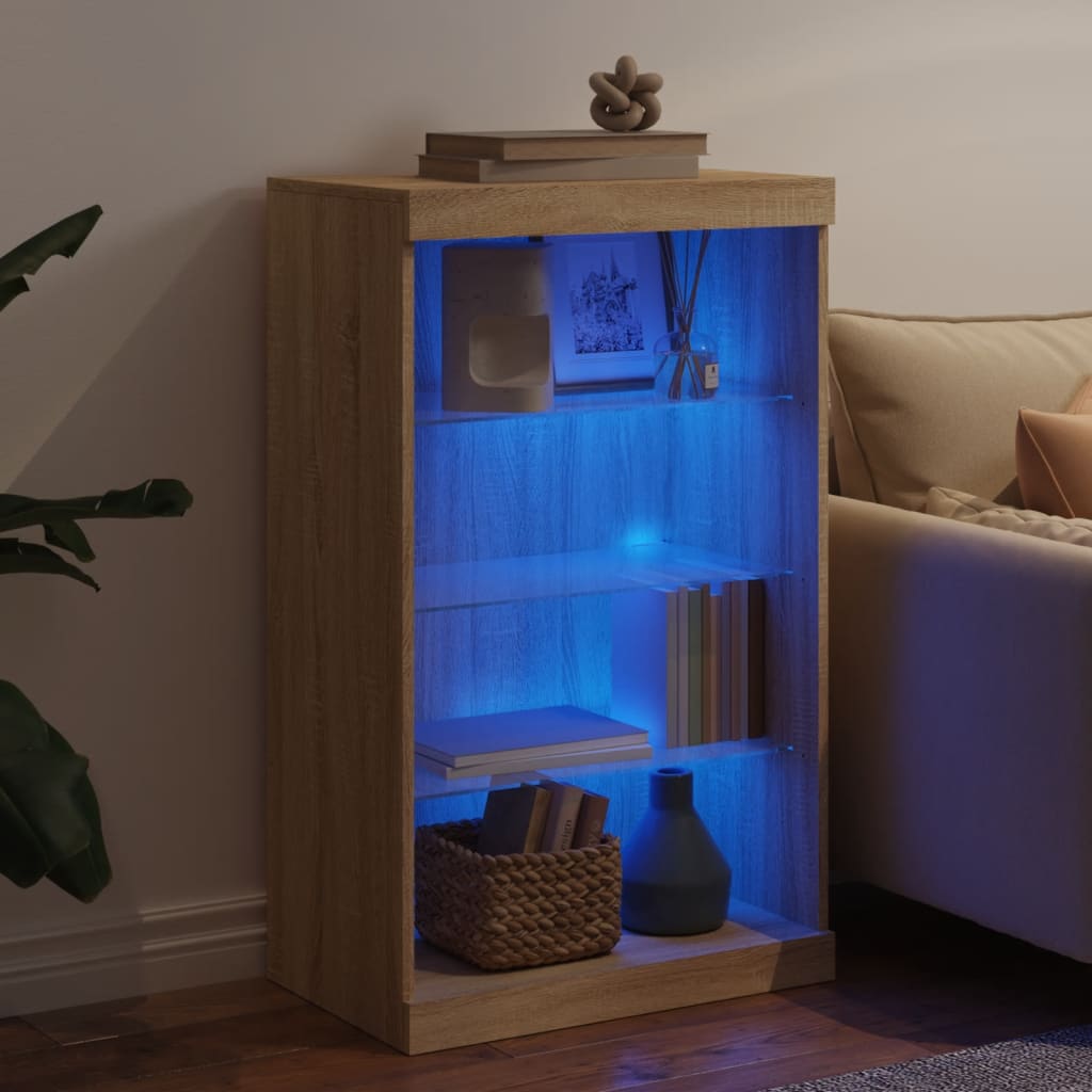 Skjenk Med Led-Lys Sonoma Eik 60,5X37X100 Cm