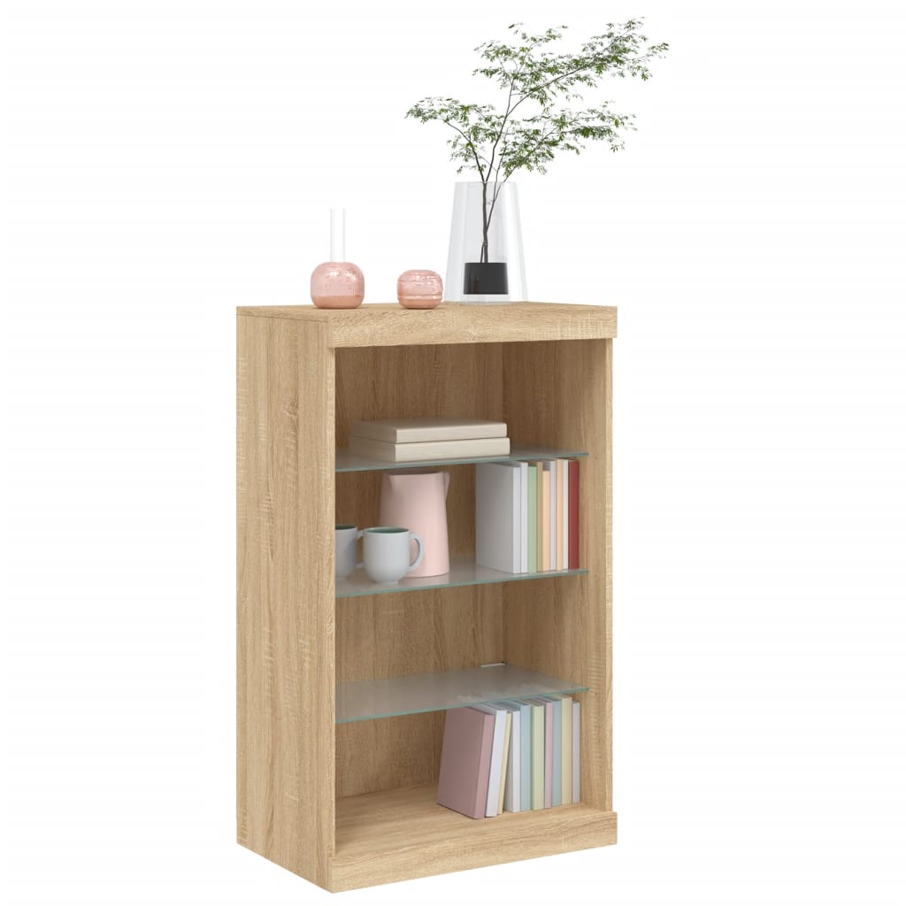 Skjenk Med Led-Lys Sonoma Eik 60,5X37X100 Cm