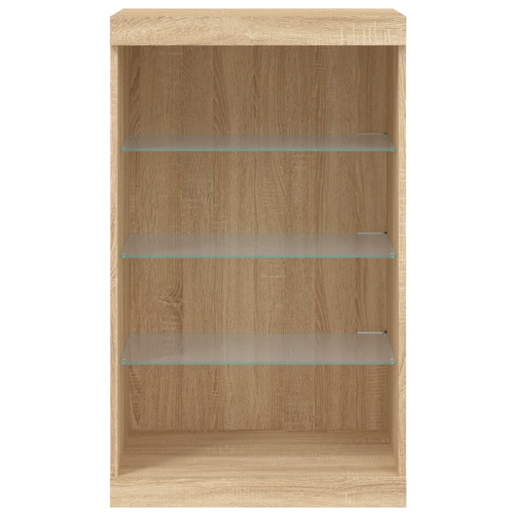 Skjenk Med Led-Lys Sonoma Eik 60,5X37X100 Cm