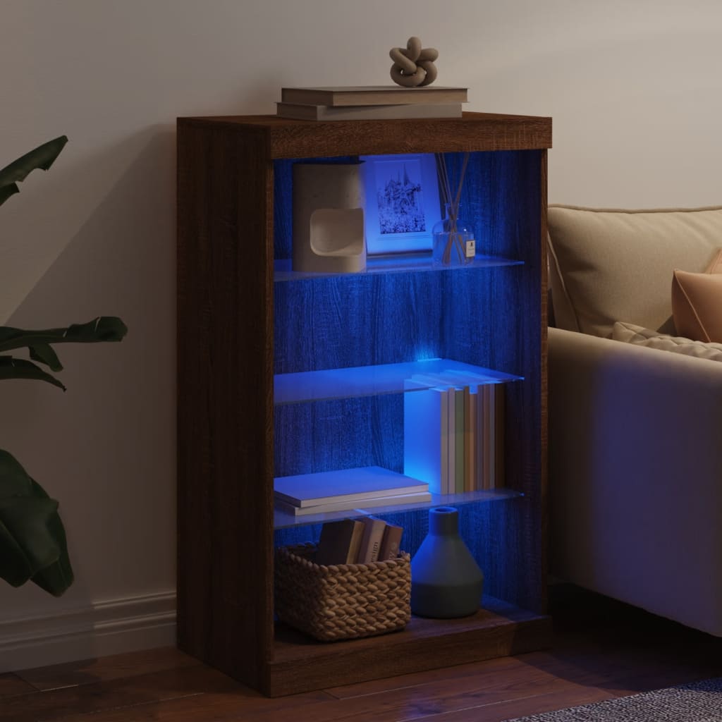 Skjenk Med Led-Lys Brun Eik 60,5X37X100 Cm