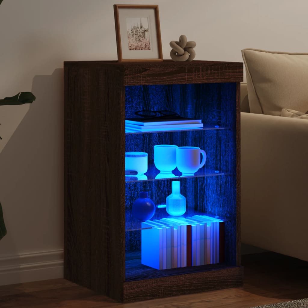 Skjenk Med Led-Lys Brun Eik 41X37X67 Cm