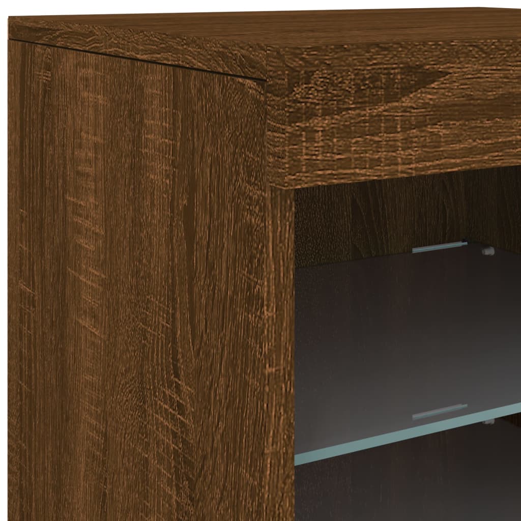 Skjenk Med Led-Lys Brun Eik 41X37X67 Cm