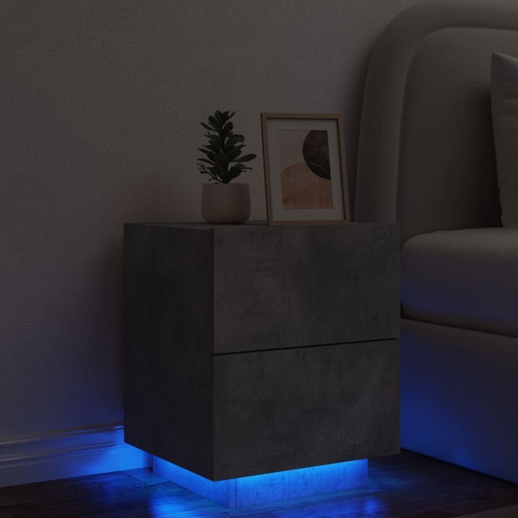 Nattbord Med Led Betonggrå Konstruert Tre