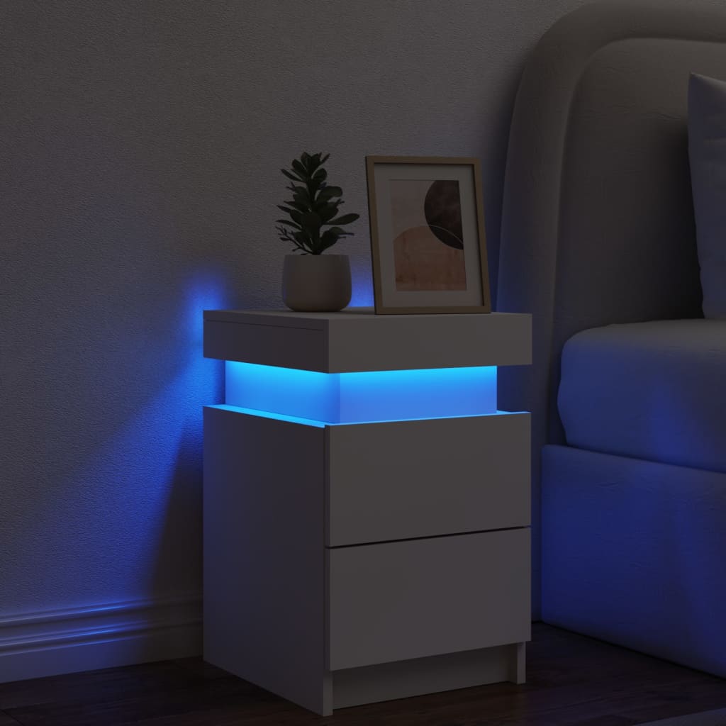 Nattbord Med Led Hvit 35X39X55 Cm