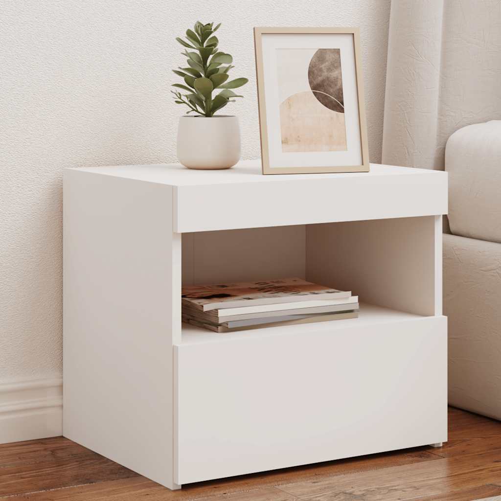 Nattbord Med Led Hvit 50X40X45 Cm