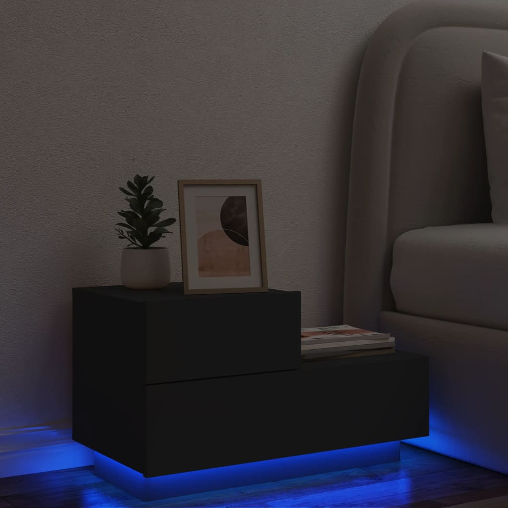 Nattbord Med Led Svart 70X36X40,5 Cm