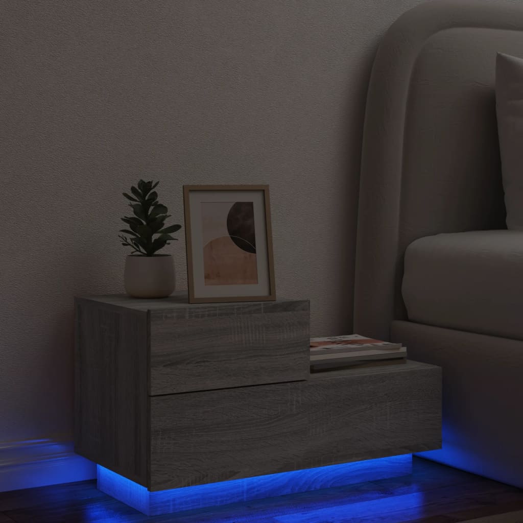 Nattbord Med Led Grå Sonoma 70X36X40,5 Cm