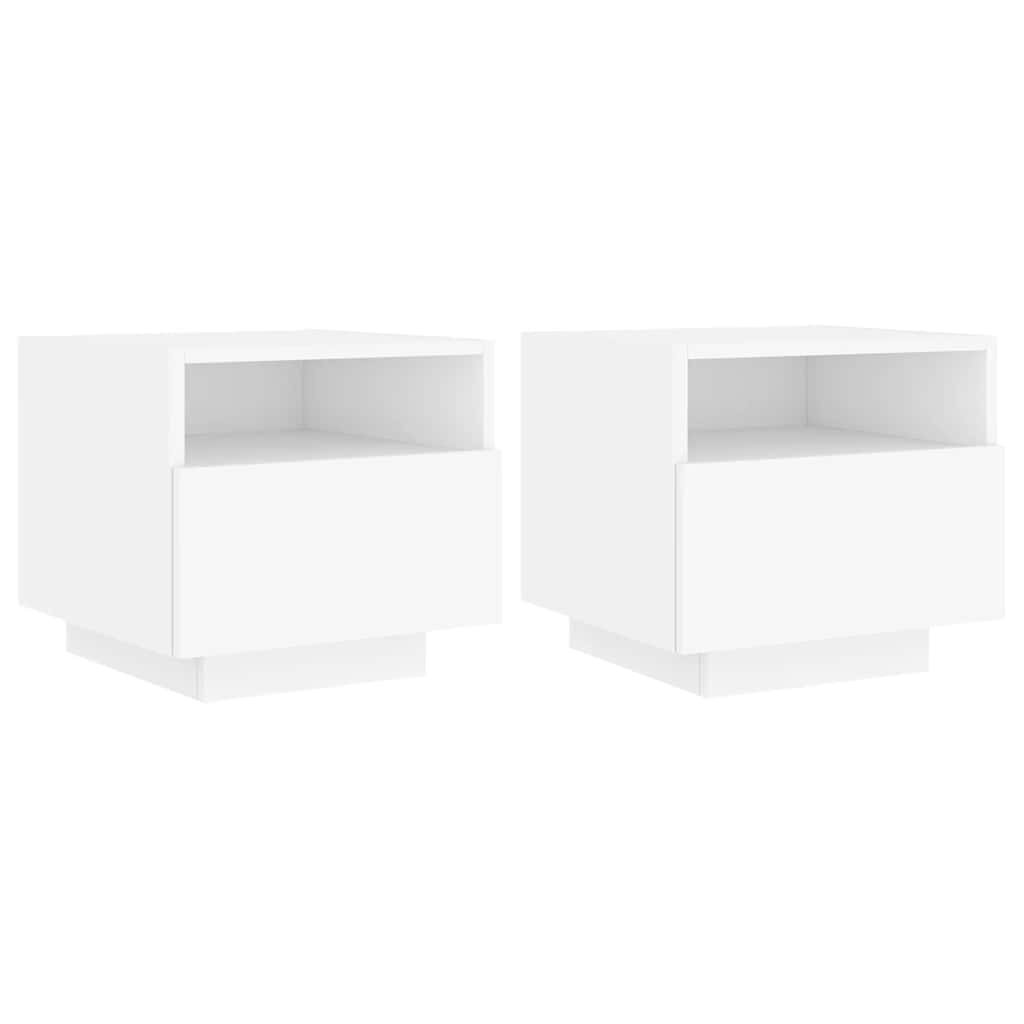 Nattbord Med Led 2 Stk Hvit 40X39X37 Cm