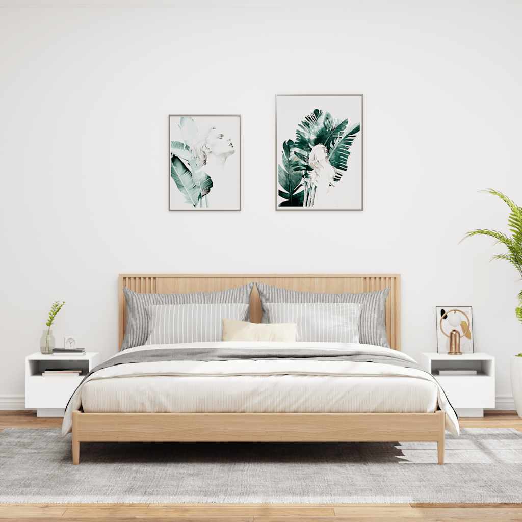 Nattbord Med Led 2 Stk Hvit 40X39X37 Cm