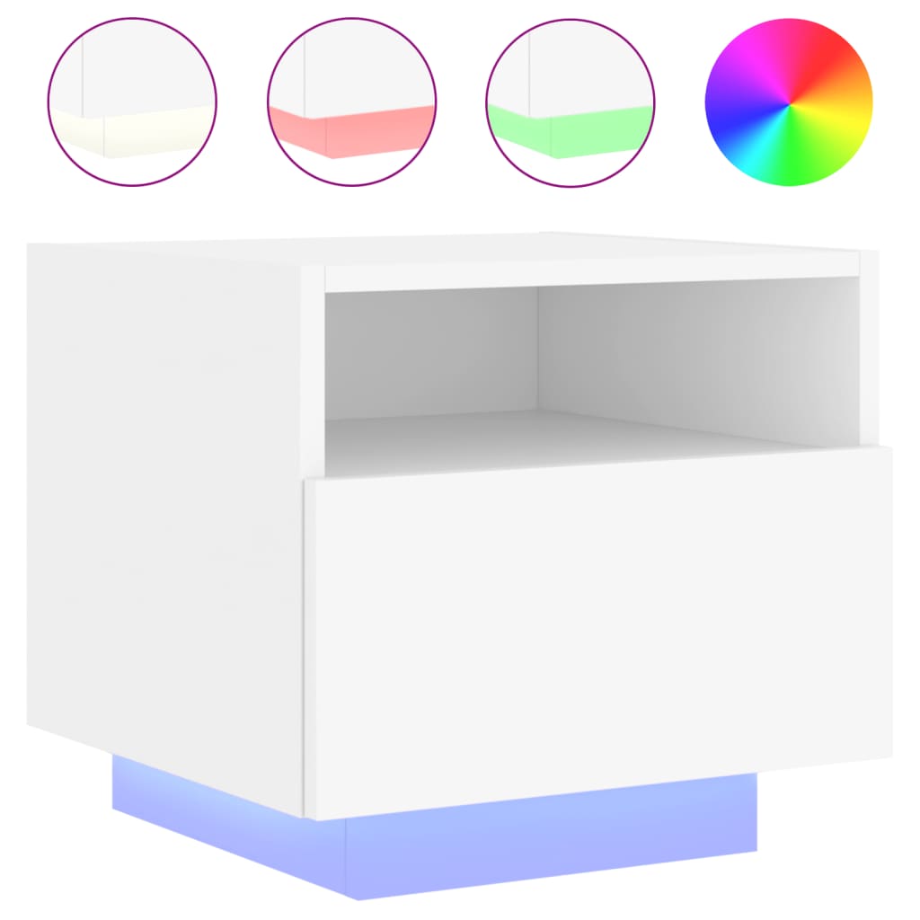 Nattbord Med Led 2 Stk Hvit 40X39X37 Cm