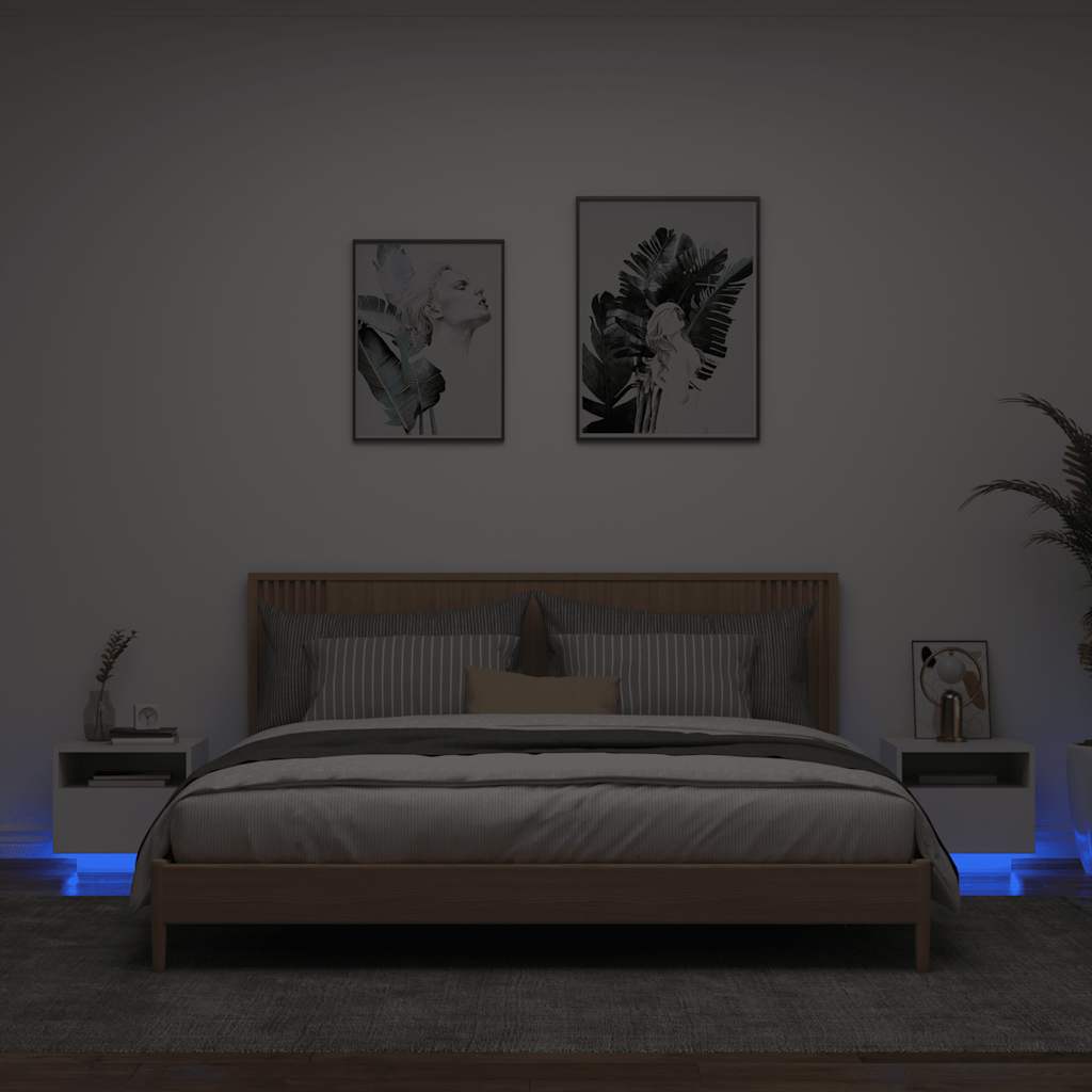 Nattbord Med Led 2 Stk Hvit 40X39X37 Cm