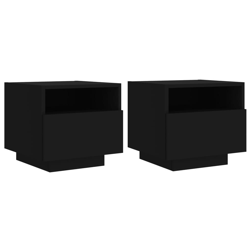 Nattbord Med Led 2 Stk Svart 40X39X37 Cm