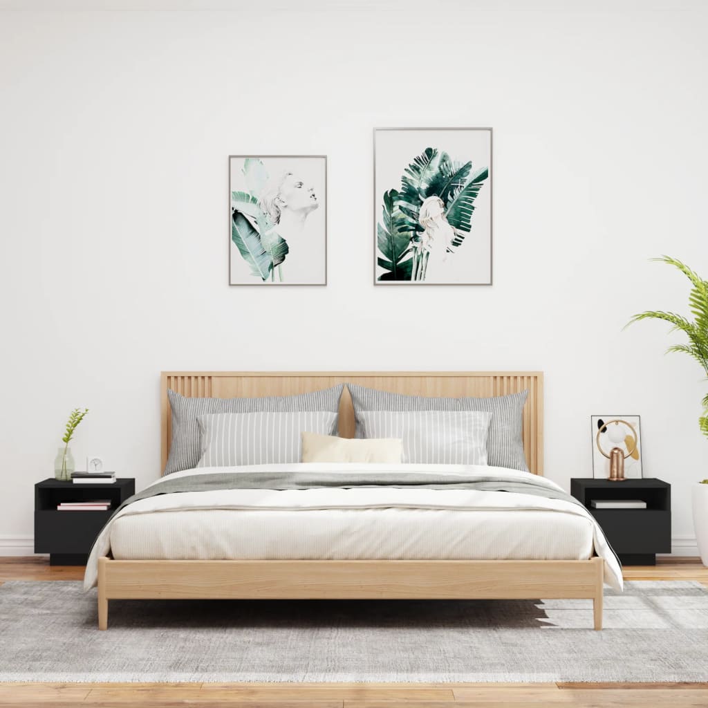 Nattbord Med Led 2 Stk Svart 40X39X37 Cm
