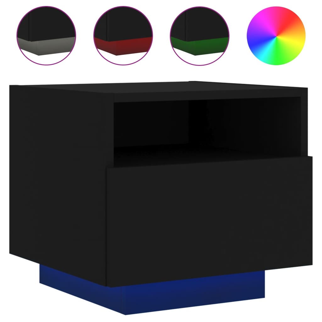 Nattbord Med Led 2 Stk Svart 40X39X37 Cm