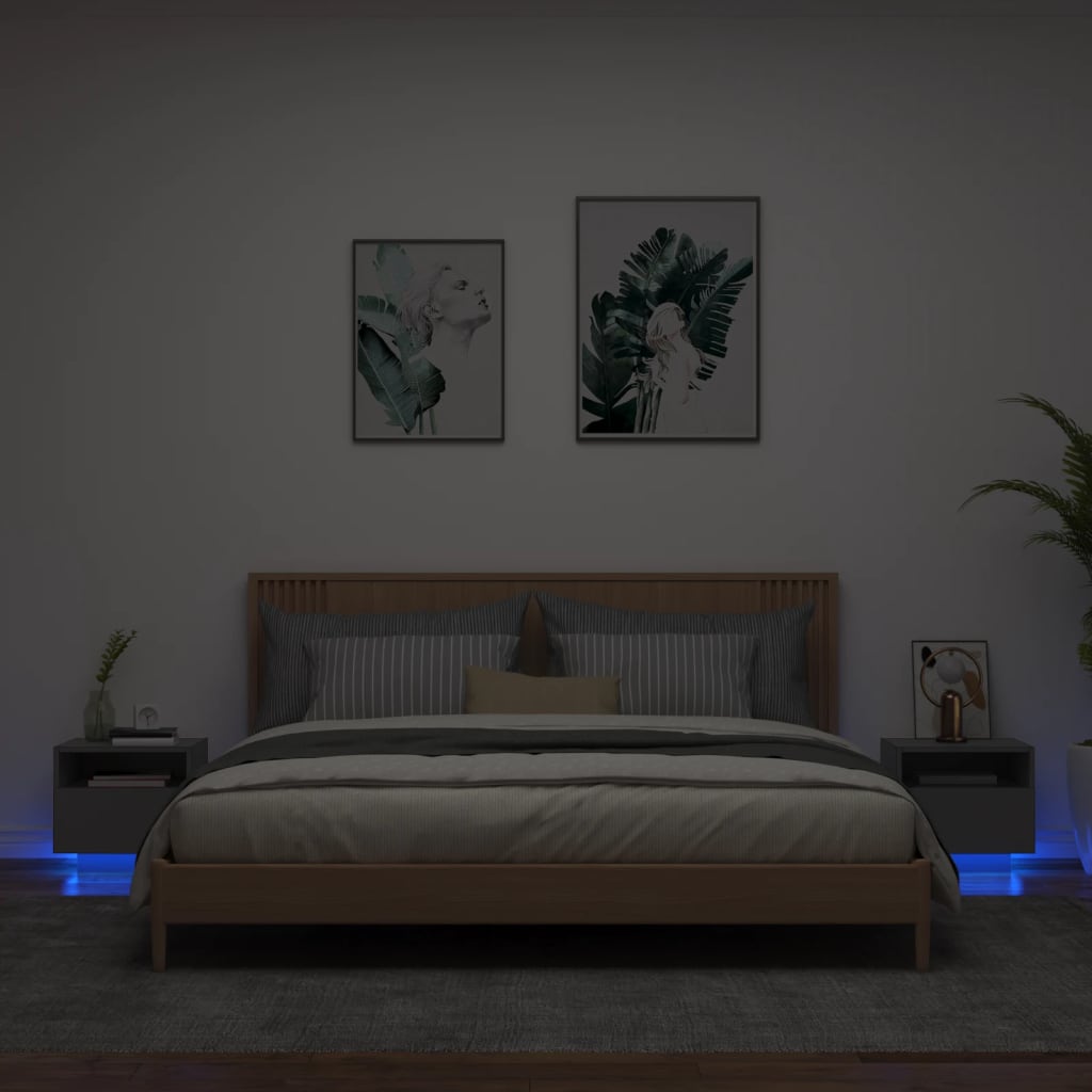 Nattbord Med Led 2 Stk Svart 40X39X37 Cm