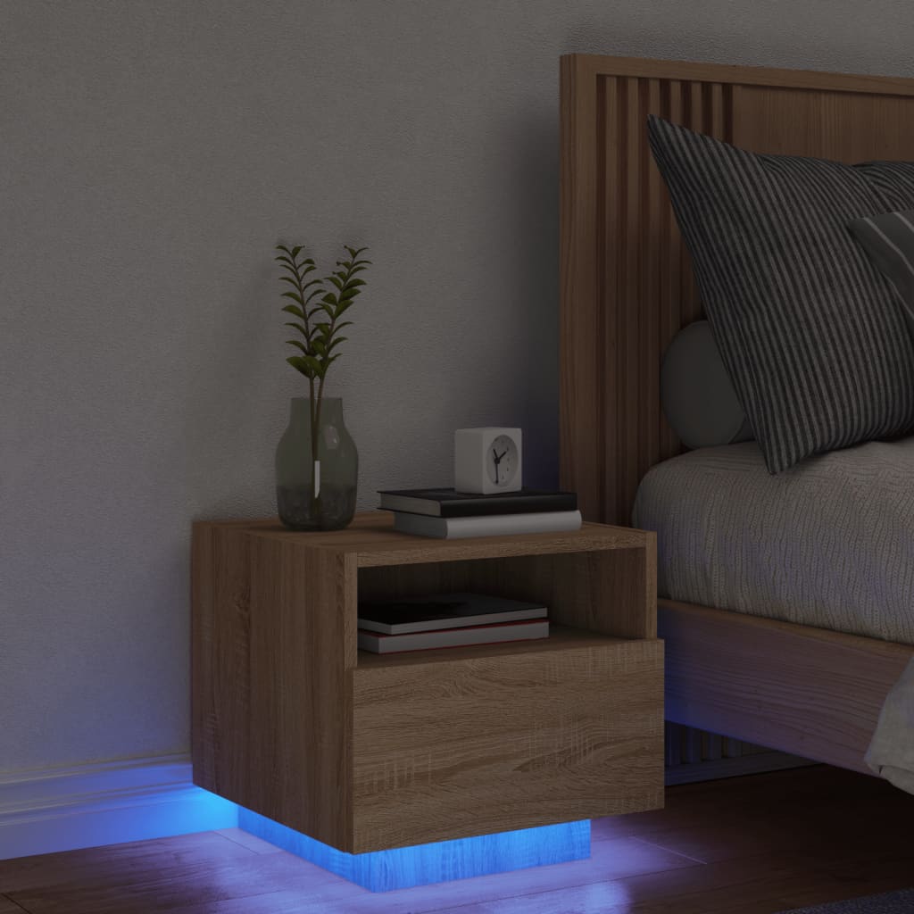 Nattbord Med Led Sonoma Eik 40X39X37 Cm