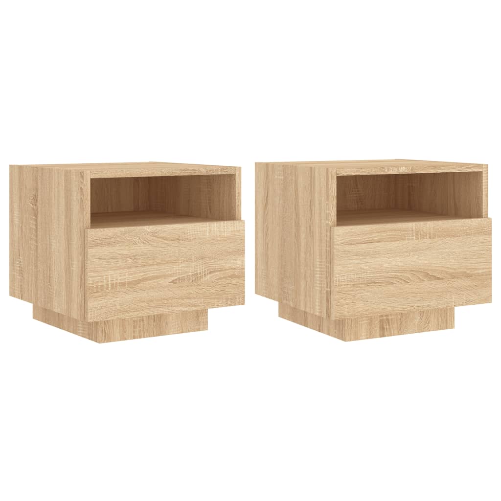 Nattbord Med Led 2 Stk Sonoma Eik 40X39X37 Cm