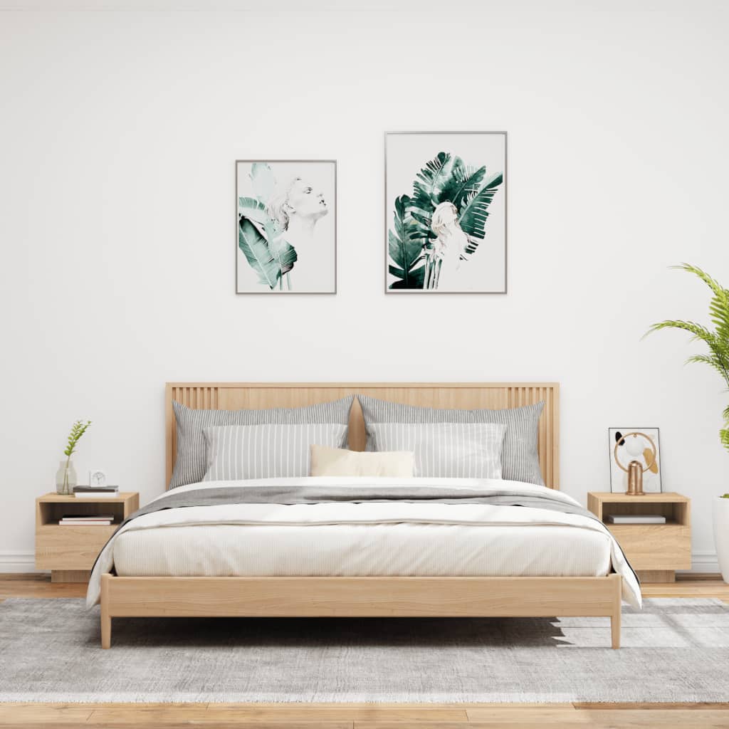 Nattbord Med Led 2 Stk Sonoma Eik 40X39X37 Cm