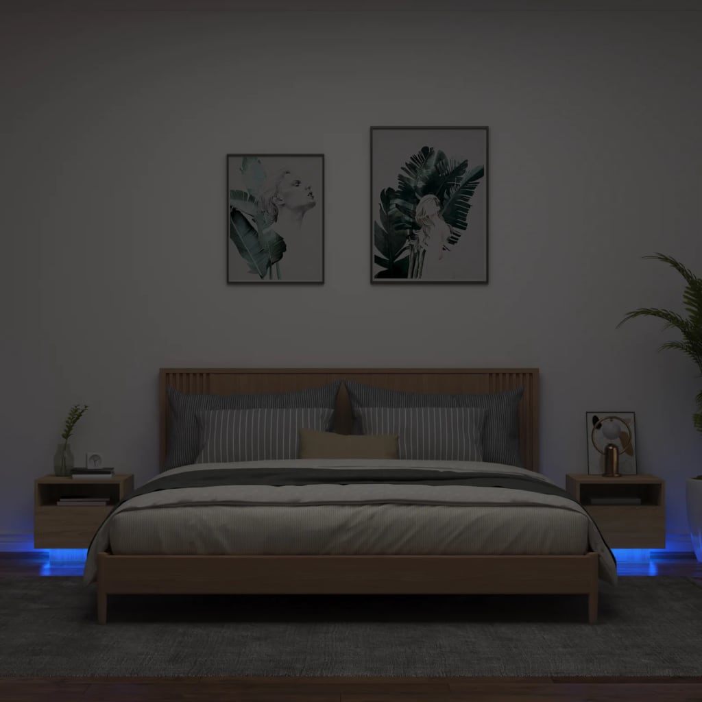 Nattbord Med Led 2 Stk Sonoma Eik 40X39X37 Cm