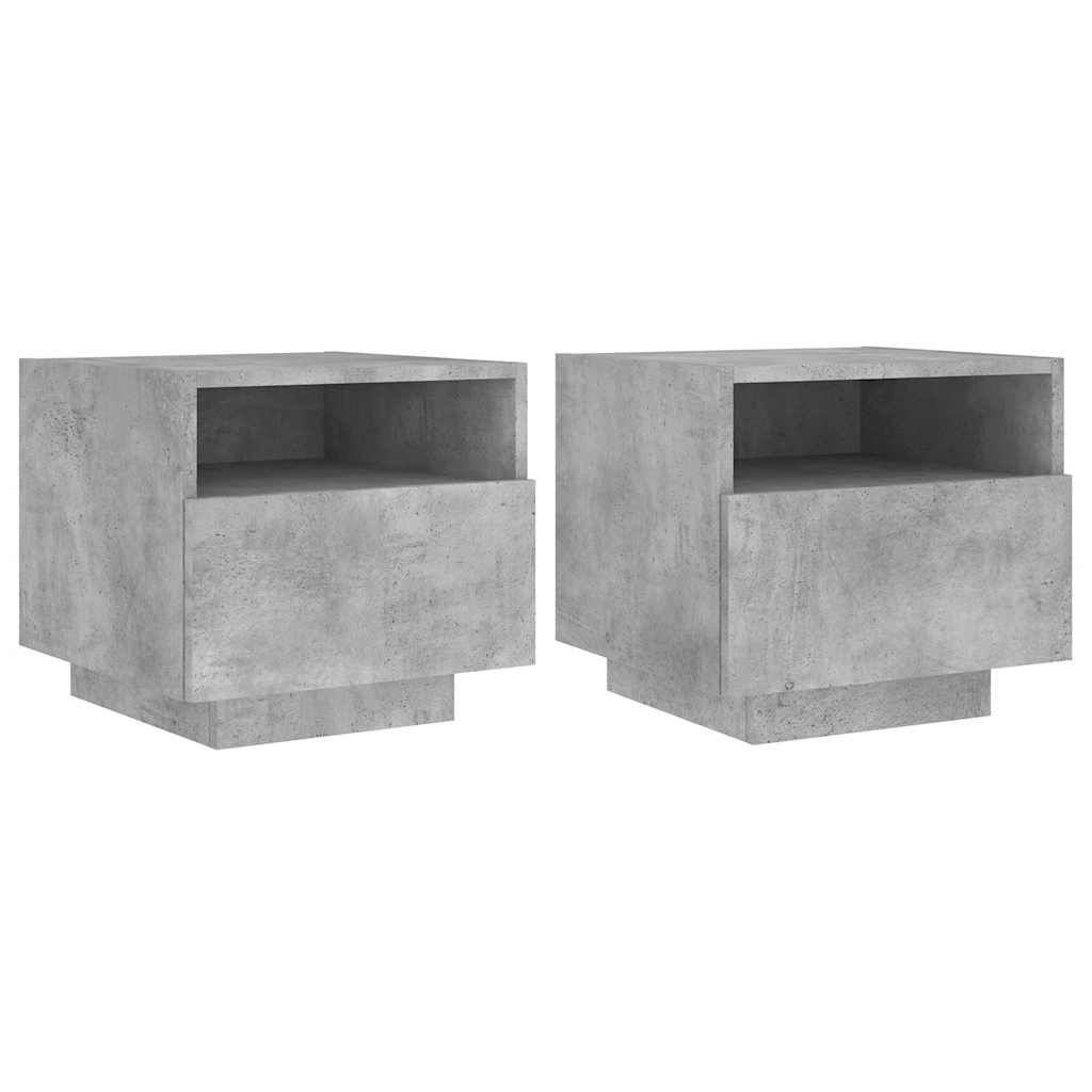 Nattbord Med Led 2 Stk Betonggrå 40X39X37 Cm