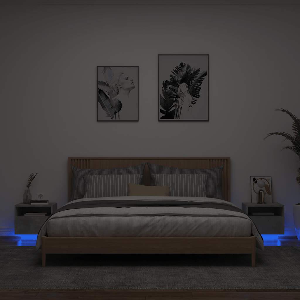 Nattbord Med Led 2 Stk Betonggrå 40X39X37 Cm