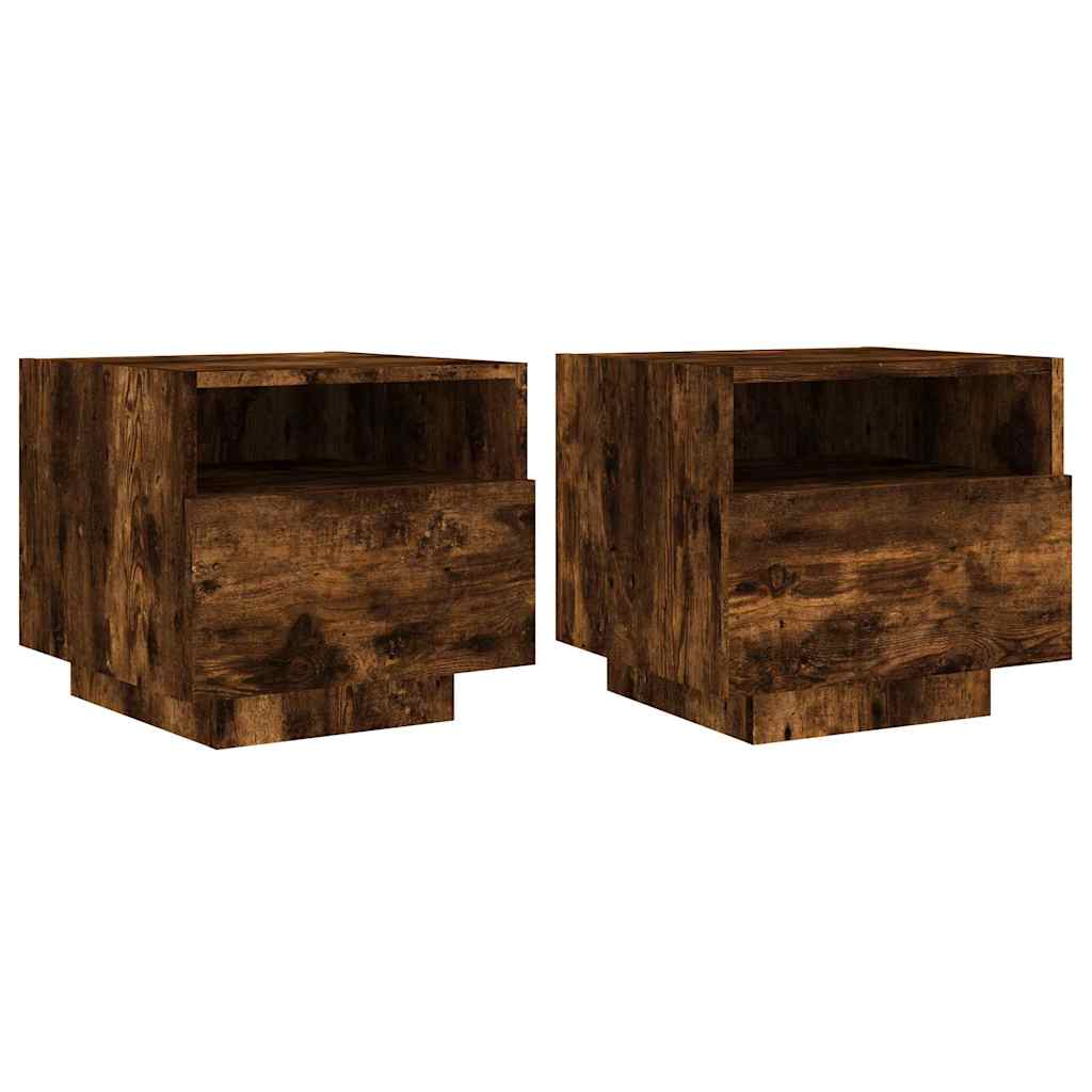Nattbord Med Led 2 Stk Røkt Eik 40X39X37 Cm