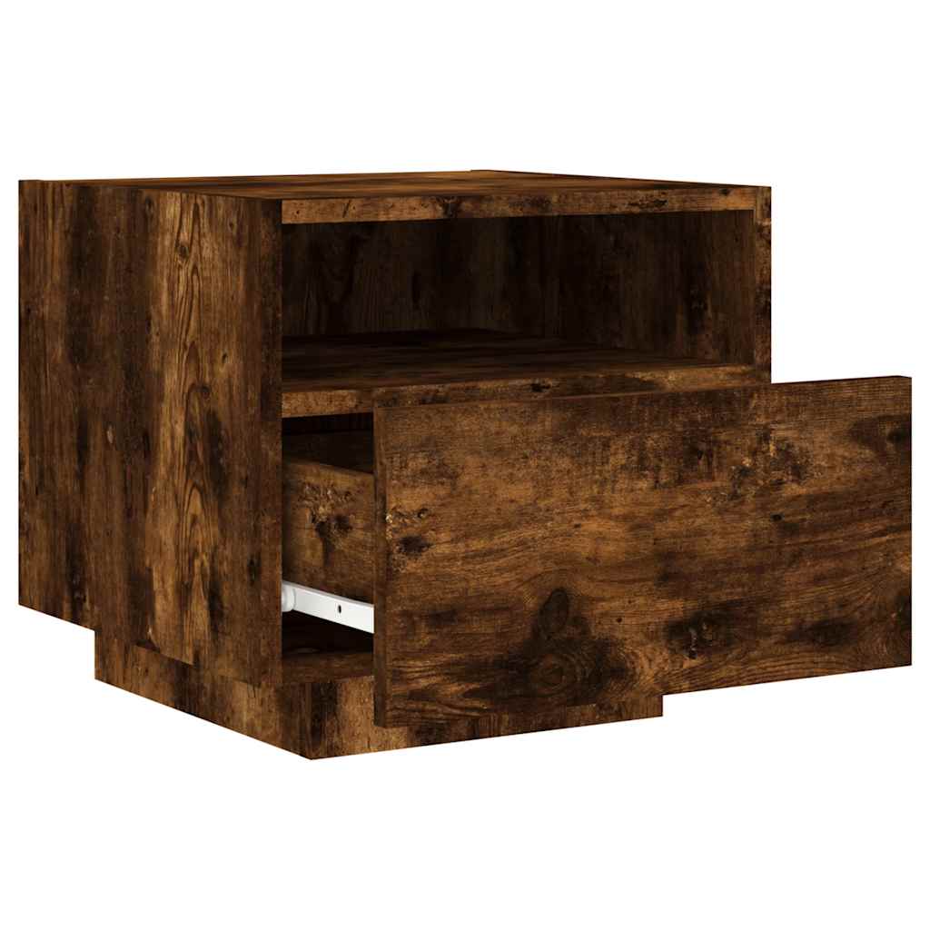 Nattbord Med Led 2 Stk Røkt Eik 40X39X37 Cm