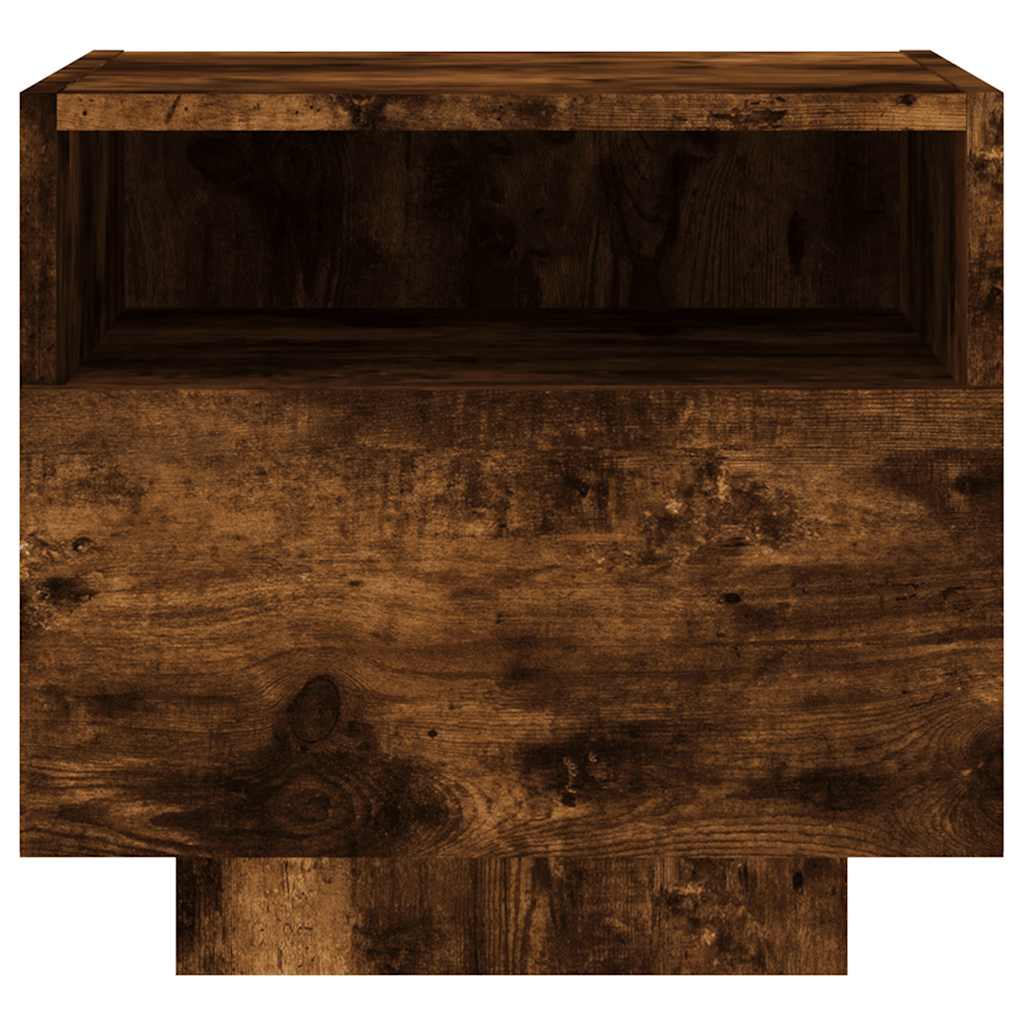 Nattbord Med Led 2 Stk Røkt Eik 40X39X37 Cm