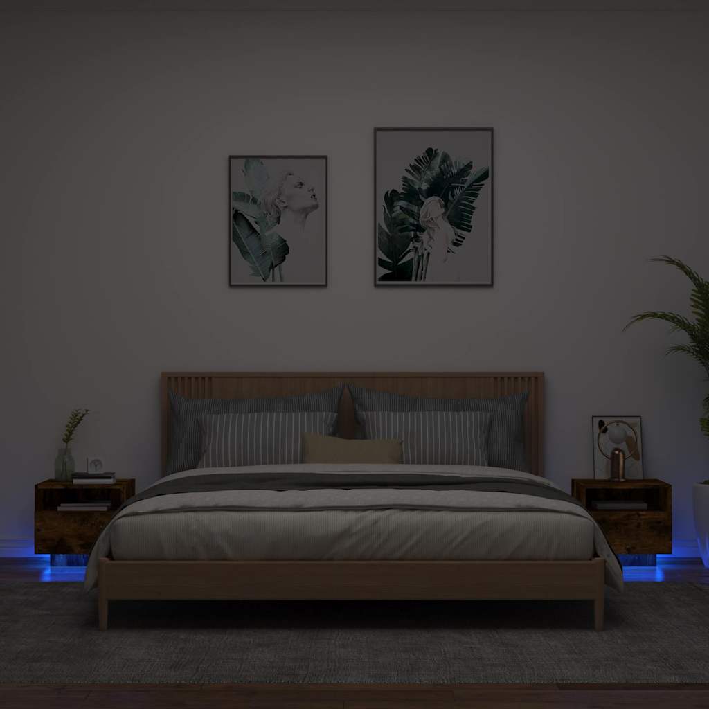 Nattbord Med Led 2 Stk Røkt Eik 40X39X37 Cm