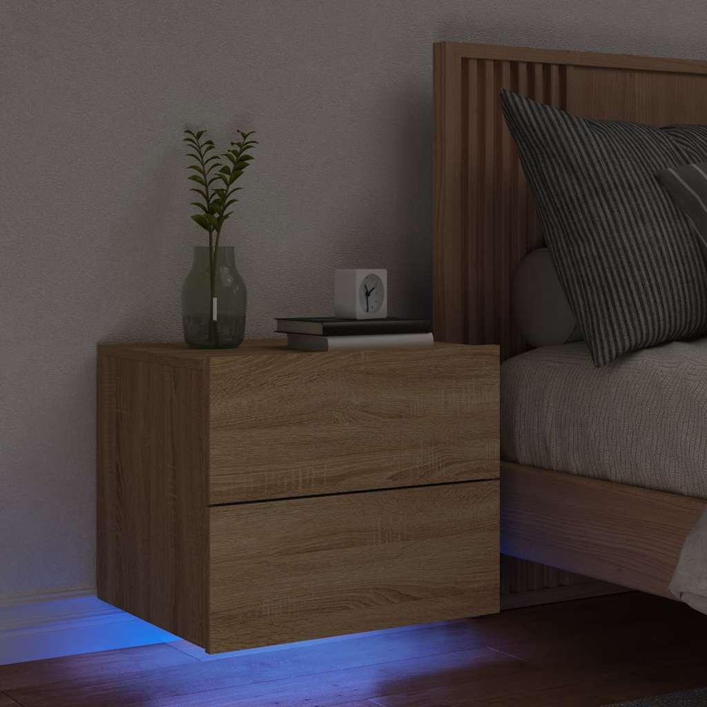 Vegghengt Nattbord Med Led-Lys Sonoma Eik