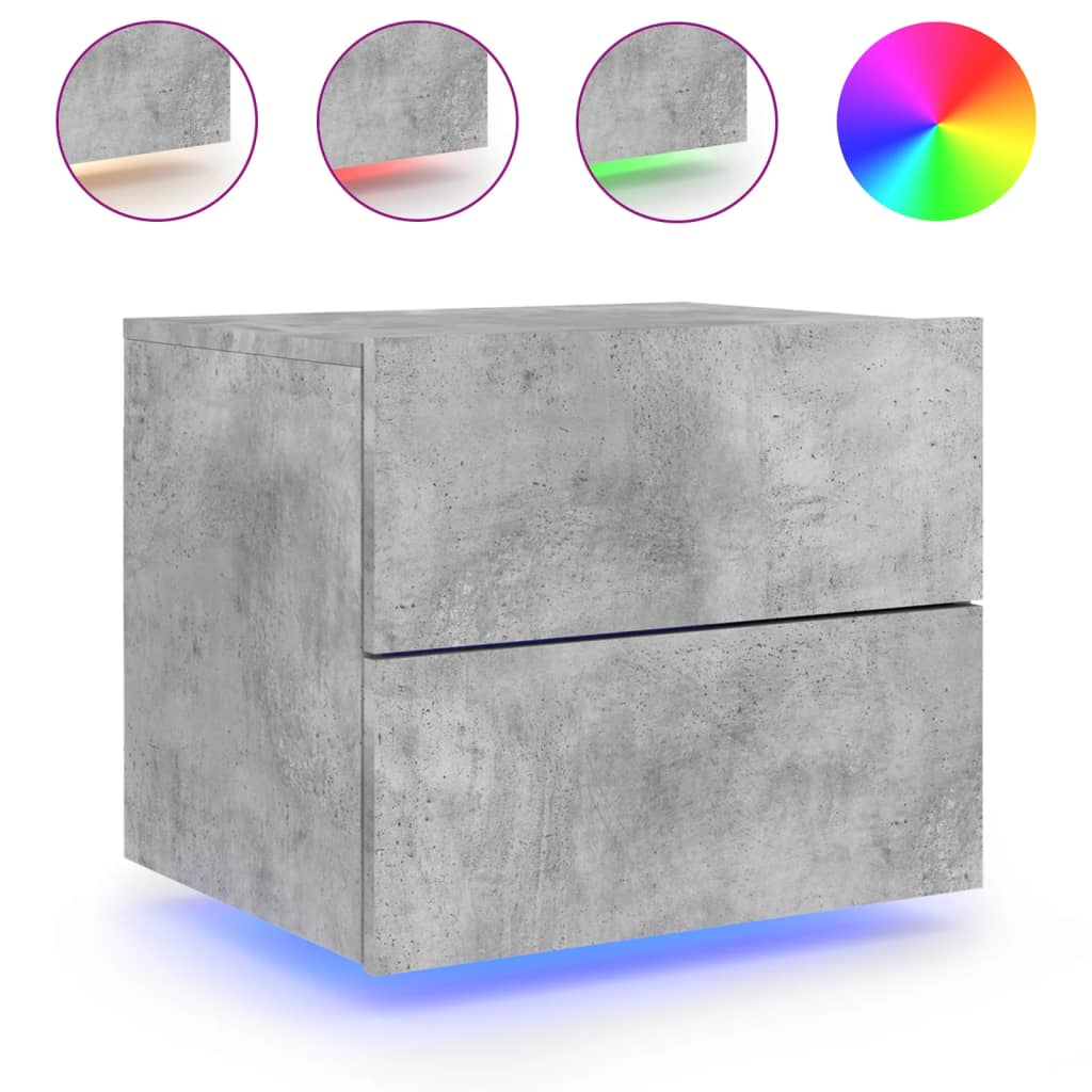 Vegghengte Nattbord Med Led-Lys 2 Stk Betonggrå