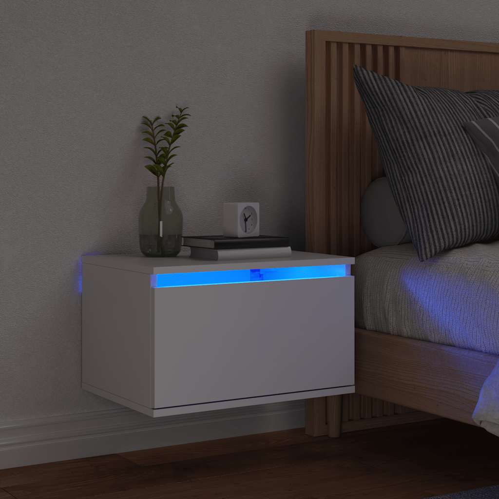 Vegghengt Nattbord Med Led-Lys Hvit