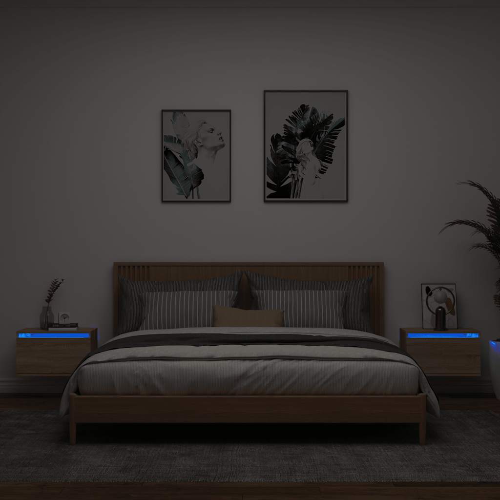 Vegghengte Nattbord Med Led-Lys 2 Stk Sonoma Eik