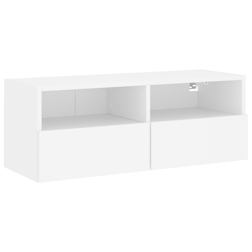 Vegghengt Tv-Benk Hvit 80X30X30 Cm Konstruert Tre