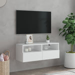 Vegghengt Tv-Benk Hvit 80X30X30 Cm Konstruert Tre