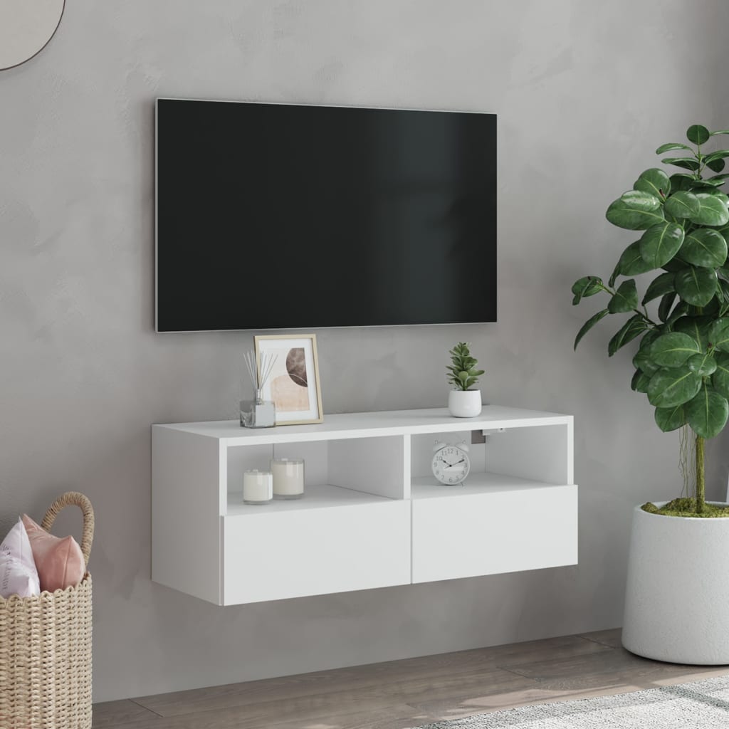 Vegghengt Tv-Benk Hvit 80X30X30 Cm Konstruert Tre