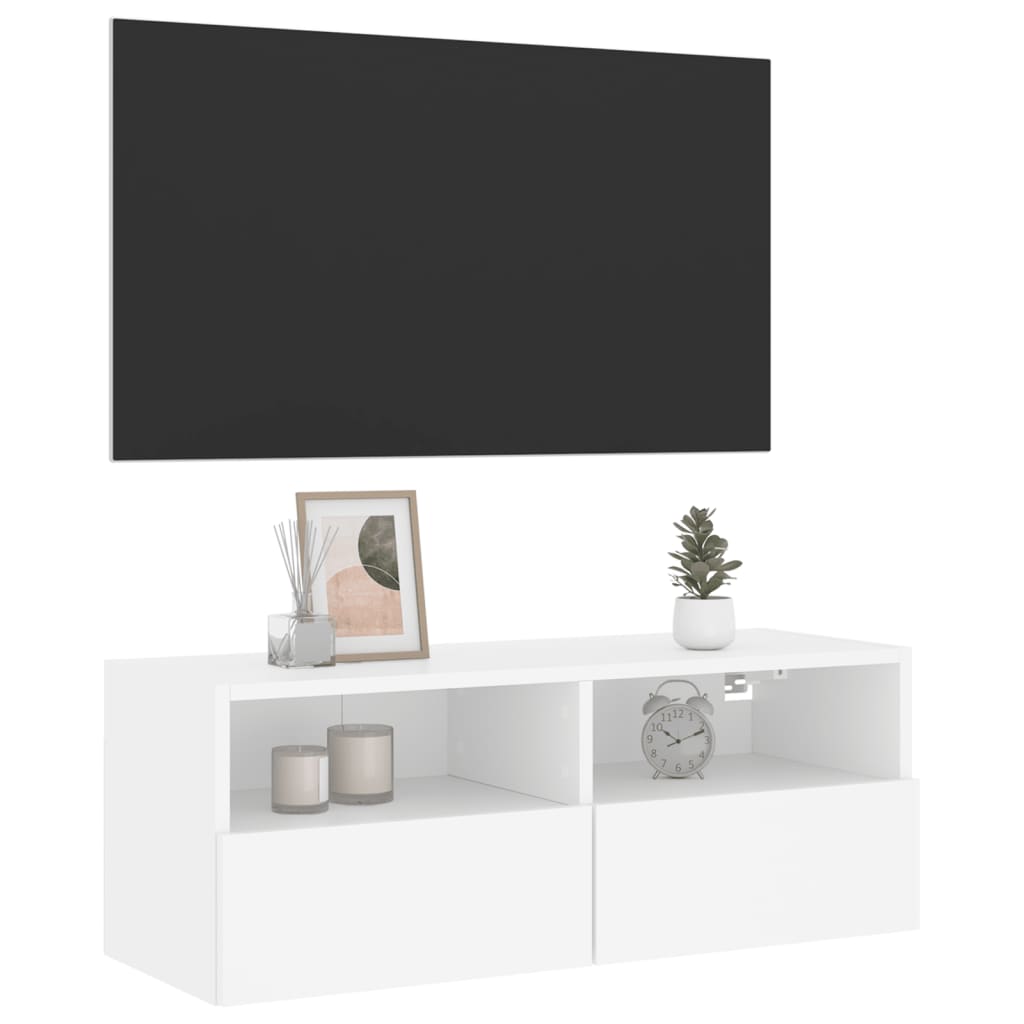 Vegghengt Tv-Benk Hvit 80X30X30 Cm Konstruert Tre
