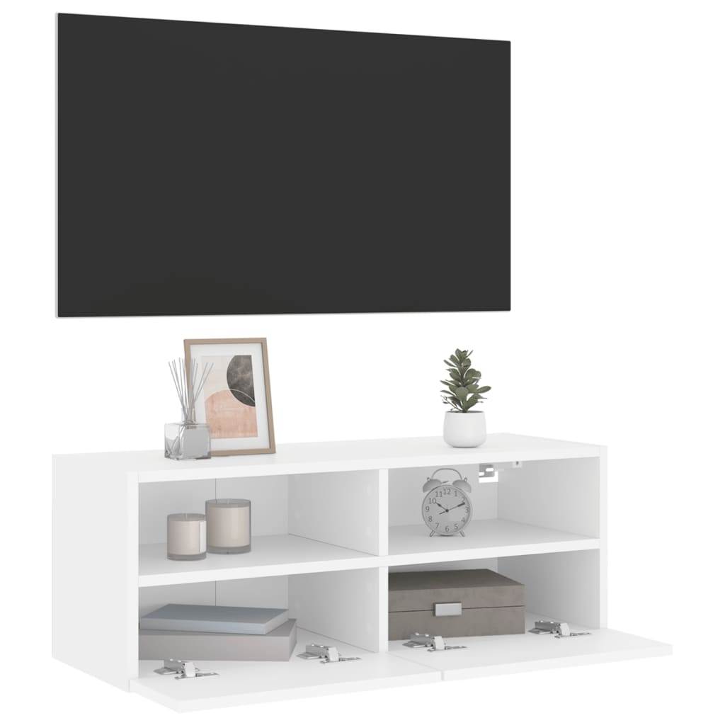 Vegghengt Tv-Benk Hvit 80X30X30 Cm Konstruert Tre