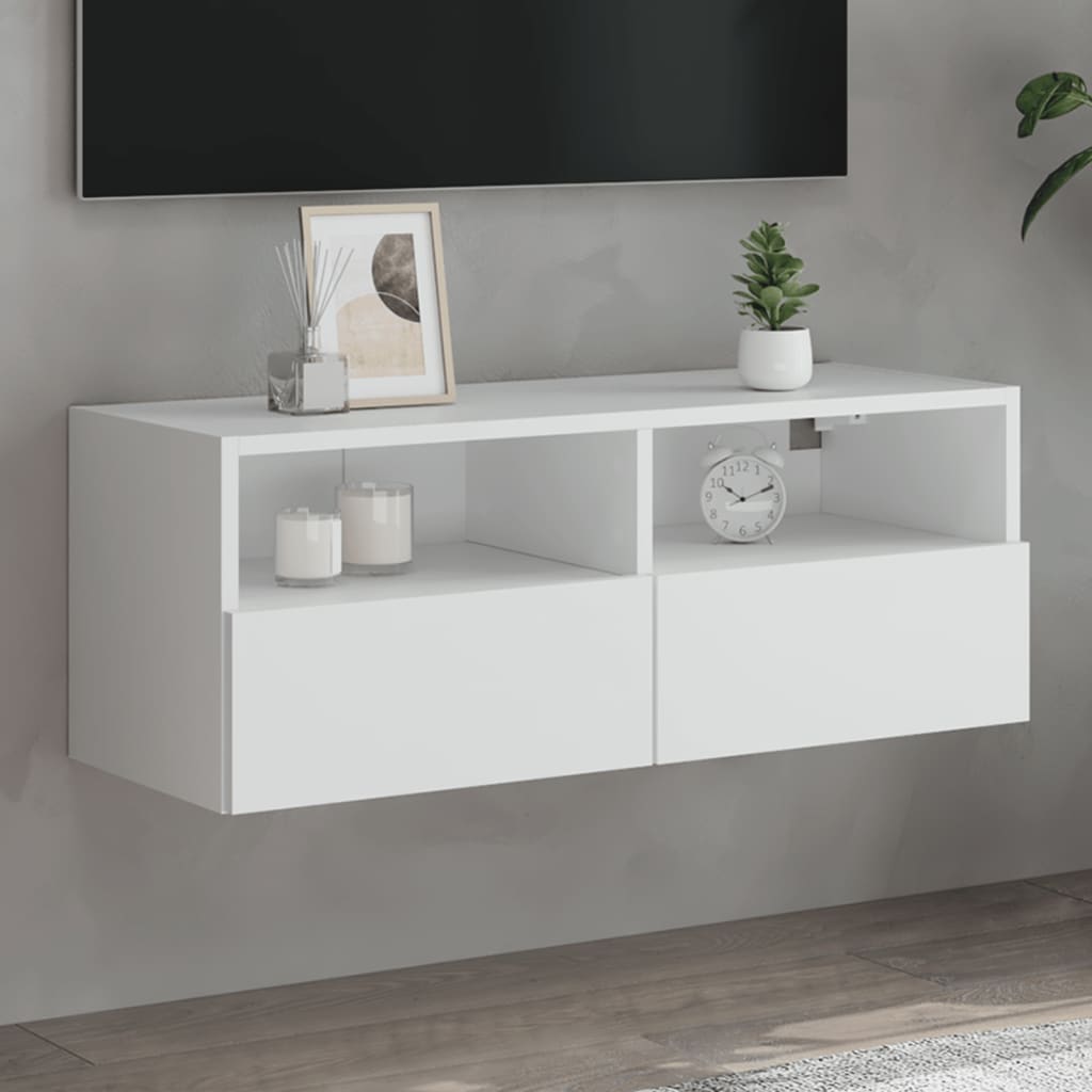 Vegghengt Tv-Benk Hvit 80X30X30 Cm Konstruert Tre