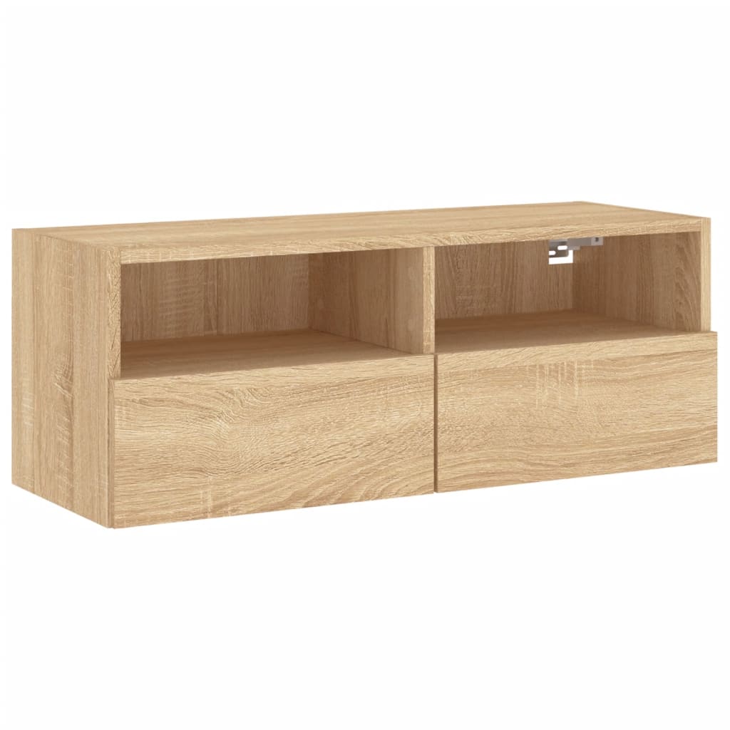 Vegghengt Tv-Benk Sonoma Eik 80X30X30 Cm Konstruert Tre