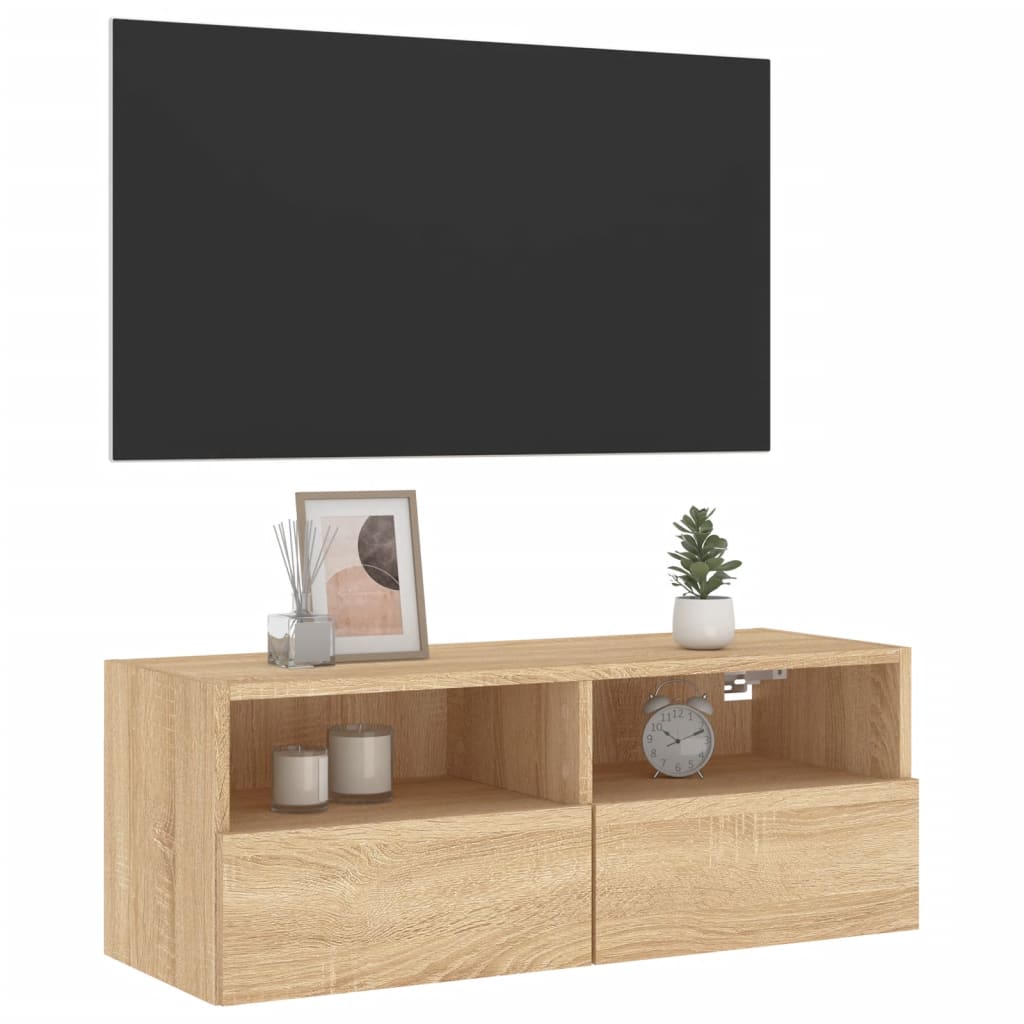 Vegghengt Tv-Benk Sonoma Eik 80X30X30 Cm Konstruert Tre