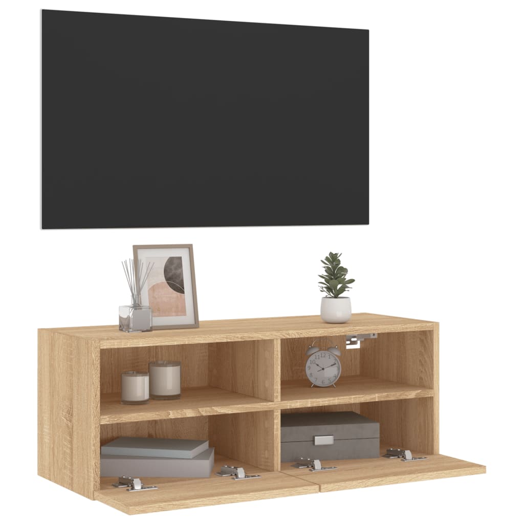 Vegghengt Tv-Benk Sonoma Eik 80X30X30 Cm Konstruert Tre
