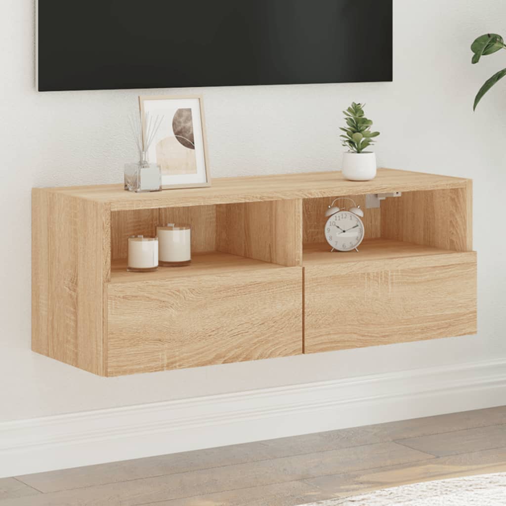 Vegghengt Tv-Benk Sonoma Eik 80X30X30 Cm Konstruert Tre