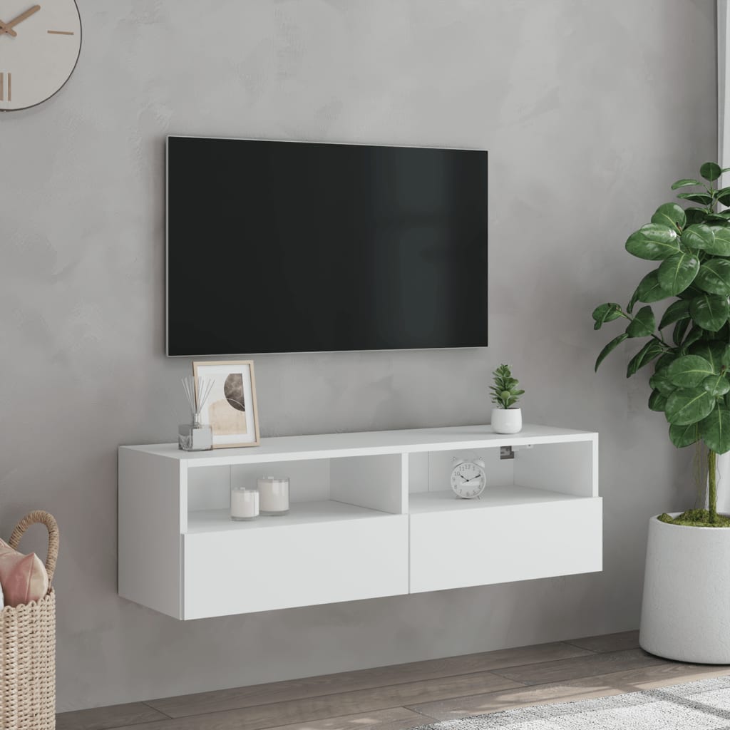 Vegghengt Tv-Benk Hvit 100X30X30 Cm Konstruert Tre