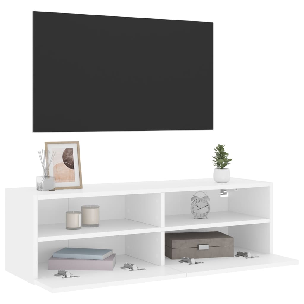 Vegghengt Tv-Benk Hvit 100X30X30 Cm Konstruert Tre