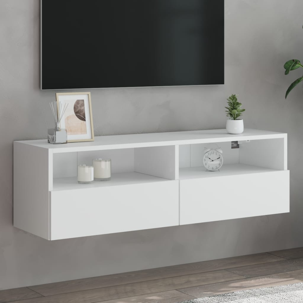 Vegghengt Tv-Benk Hvit 100X30X30 Cm Konstruert Tre