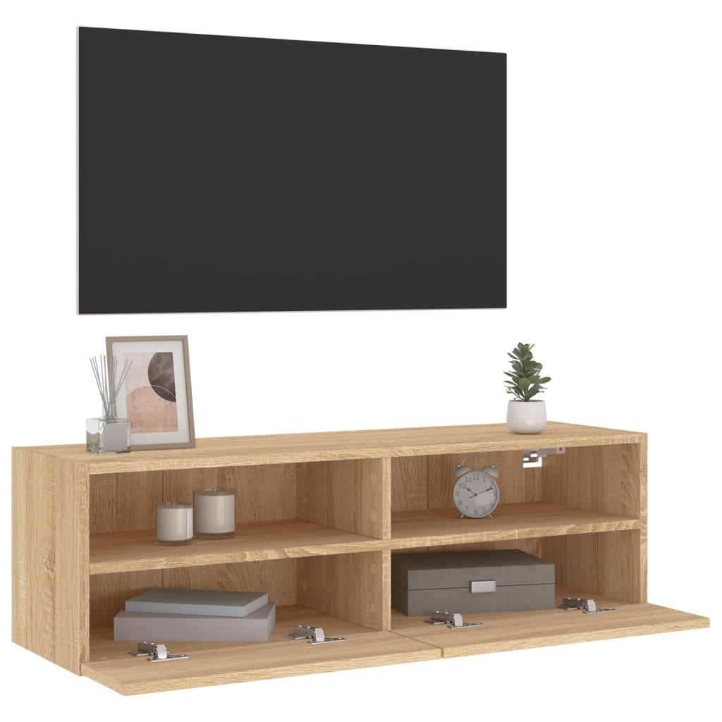 Vegghengt Tv-Benk Sonoma Eik 100X30X30 Cm Konstruert Tre